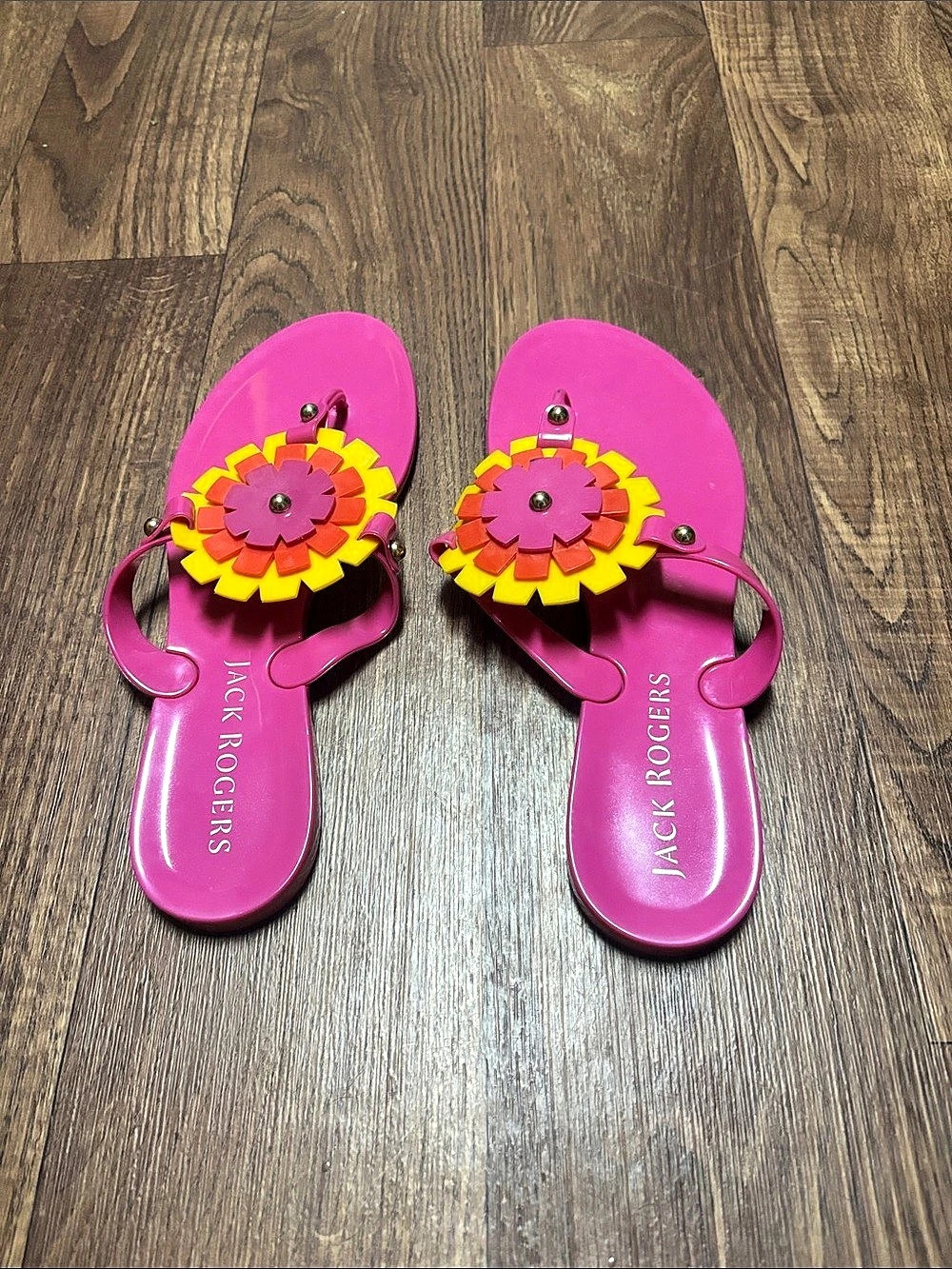 Jack Rogers Amelia Flower Jelly Sandal Pink & Yellow US 9
